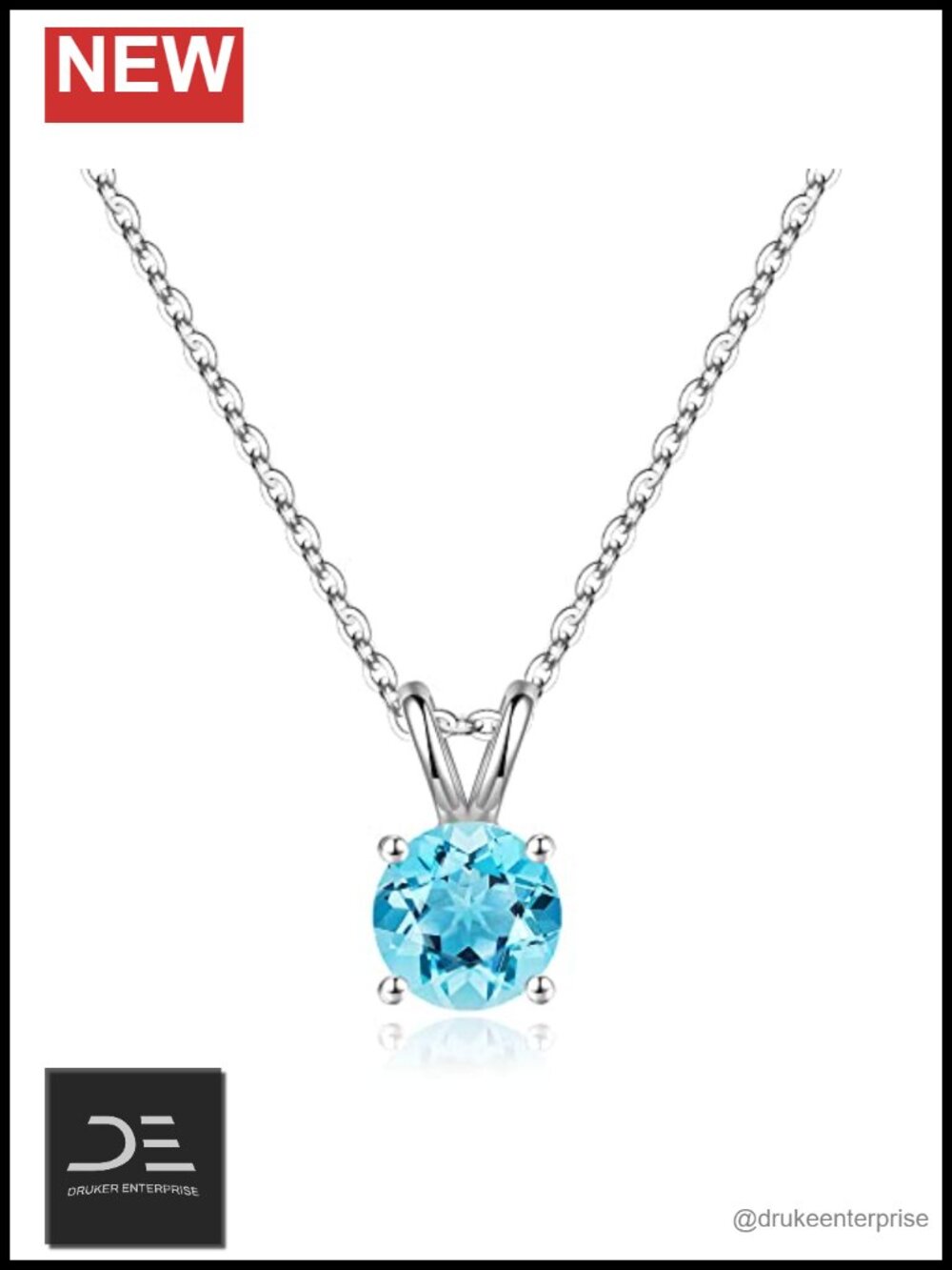 925 Sterling Silver Birthstone Pendant Necklace 16in Aquamarine Round